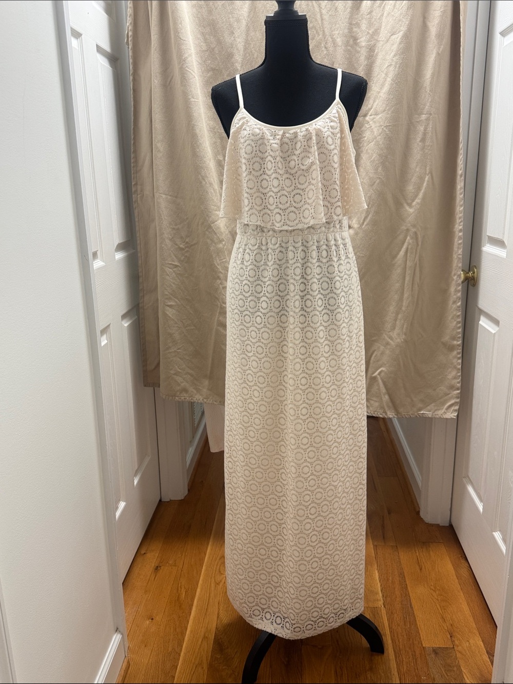 Bailey Blue Cream Lace Maxi Dress with Spaghetti Straps